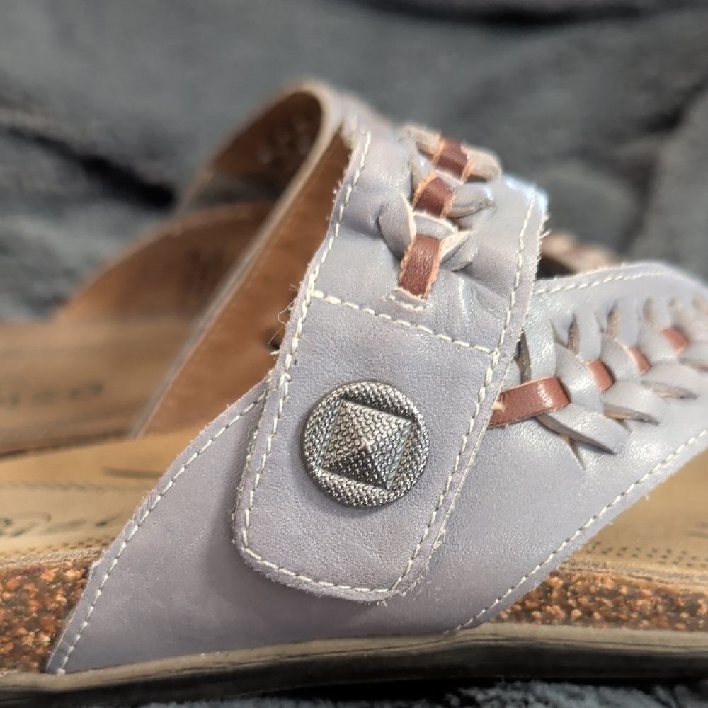 Biza Lexi thong sandals grey whiskey leather woven strap Boho Earthy Natural - Picture 3 of 13